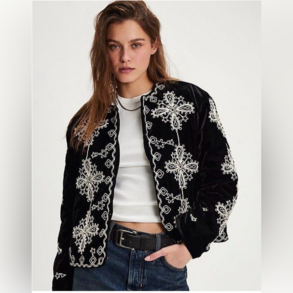 Free People Black Embroidered Jacket